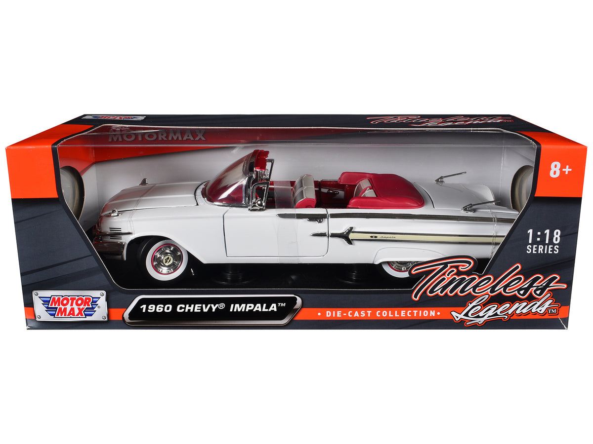 1960 Chevrolet Impala Convertible White with Red Interior 1/18 Diecast Model Car