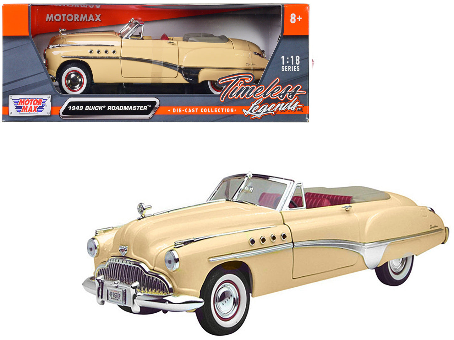 1949 Buick Roadmaster Cream with Red Interior 1/18 Diecast Model Car