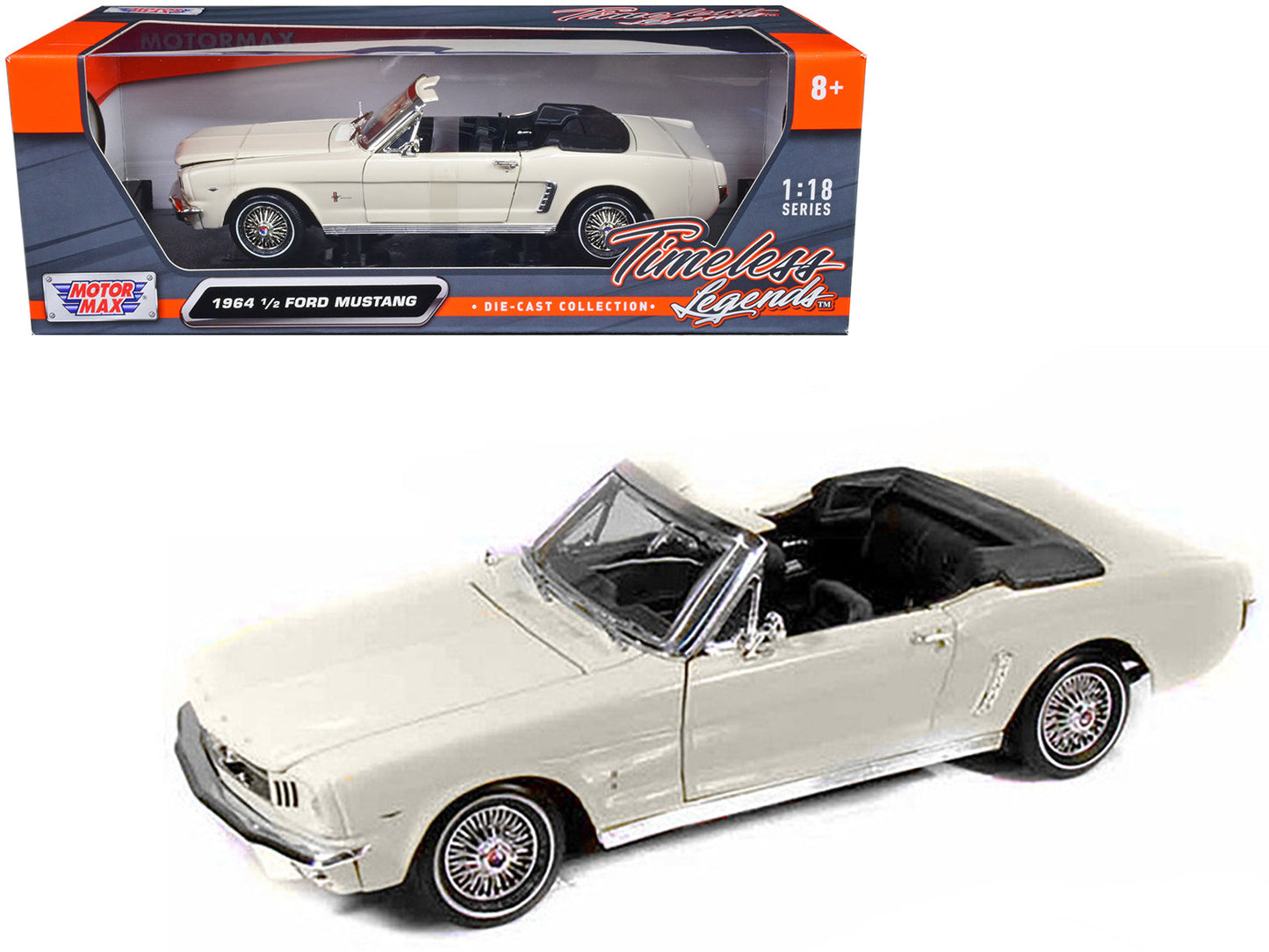 1964 1/2 Ford Mustang Convertible Cream 1/18 Diecast Car Model