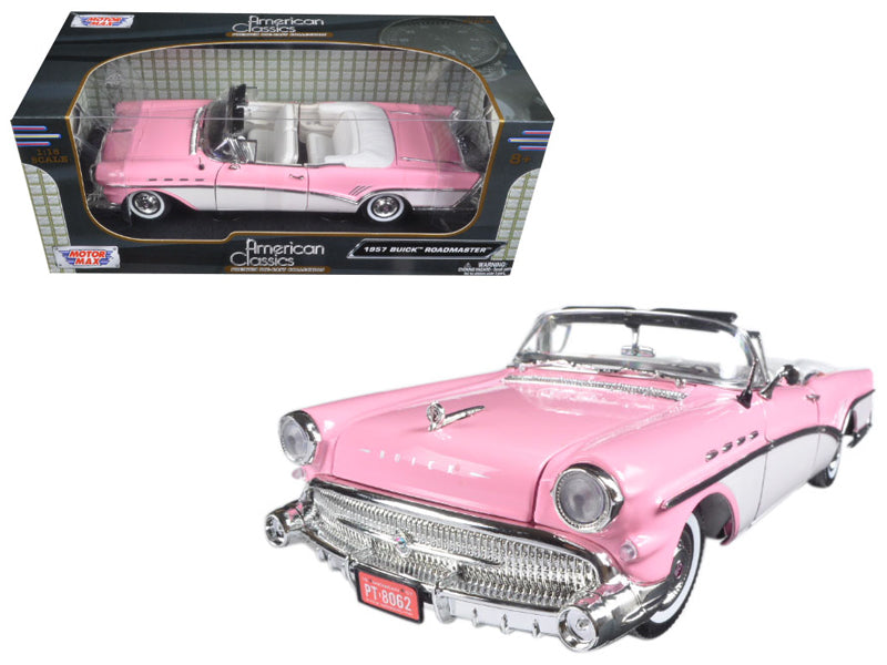 1957 Buick Roadmaster Convertible Pink and White 1/18 Diecast Model Car