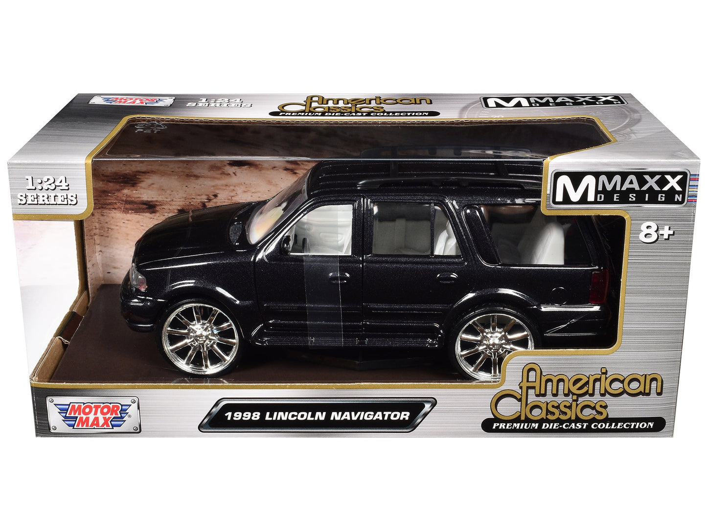 1998 Lincoln Navigator Black Metallic with White Interior "Maxx Design" "American Classics" Series 1/24 Diecast Model Car