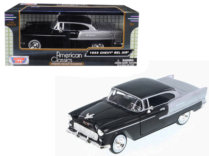 1955 Chevrolet Bel Air Black and Silver 1/24 Diecast Model Car