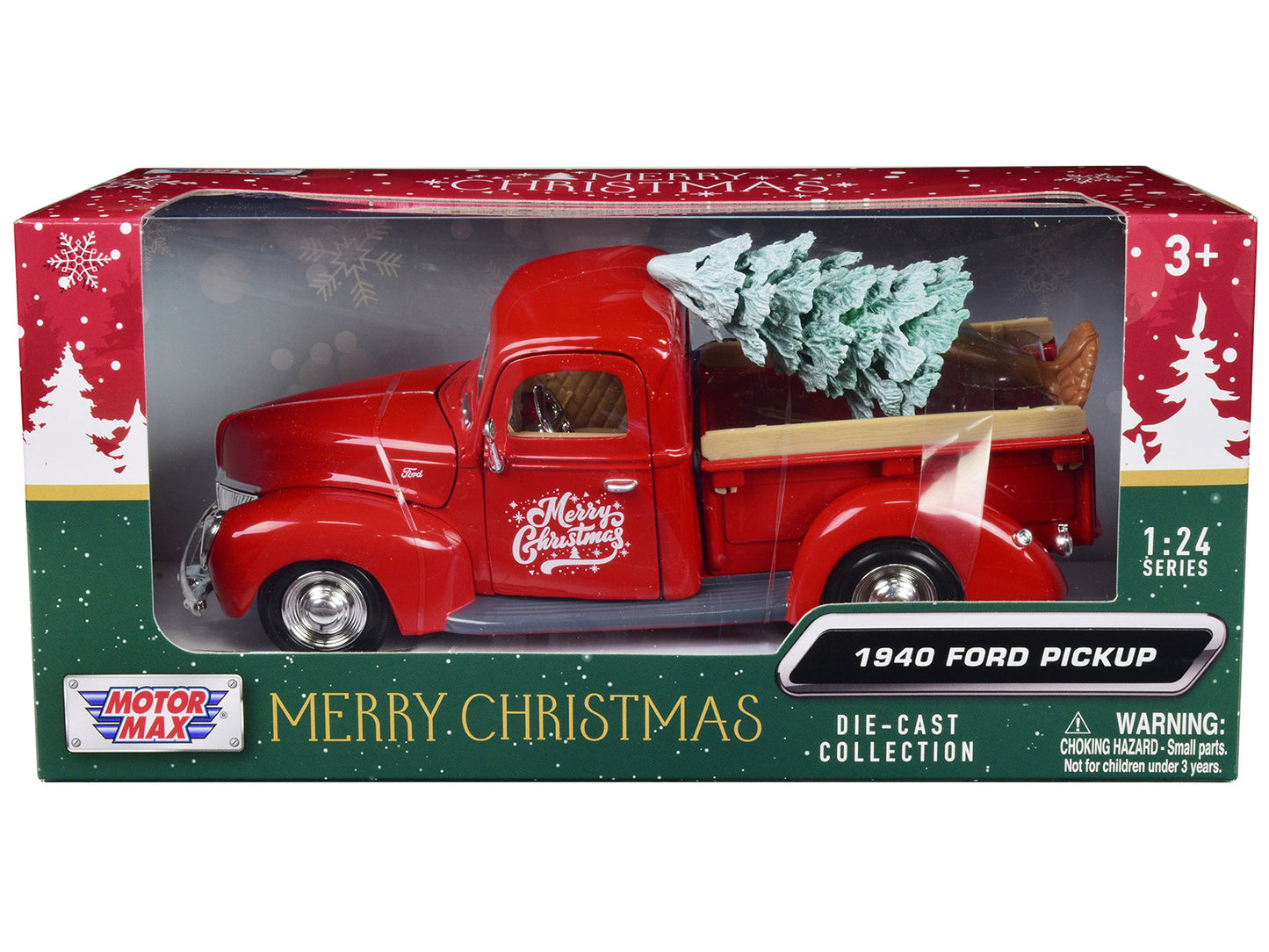 1940 Ford Pickup Truck Red "Merry Christmas" with Tree Accessory 1/24 Diecast Model Car