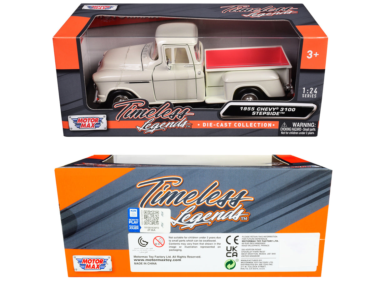 1955 Chevrolet 3100 Stepside Pickup Truck Cream with White Interior "Timeless Legends" Series 1/24 Diecast Model Car