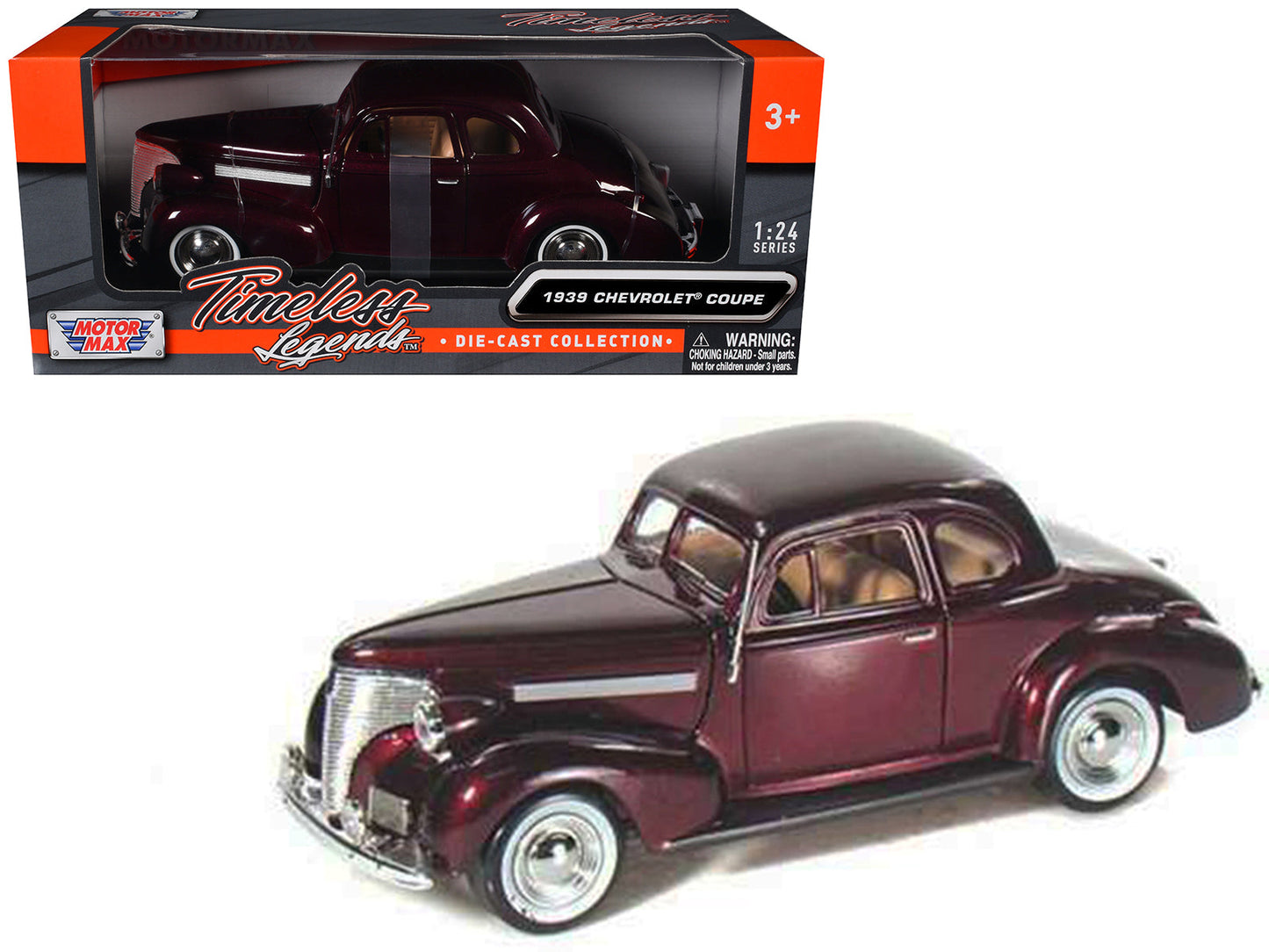 1939 Chevrolet Coupe Burgundy 1/24 Diecast Model Car