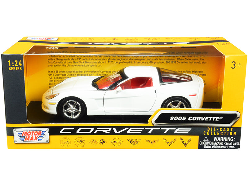 2005 Chevrolet Corvette C6 White with Red Interior "History of Corvette" Series 1/24 Diecast Model Car
