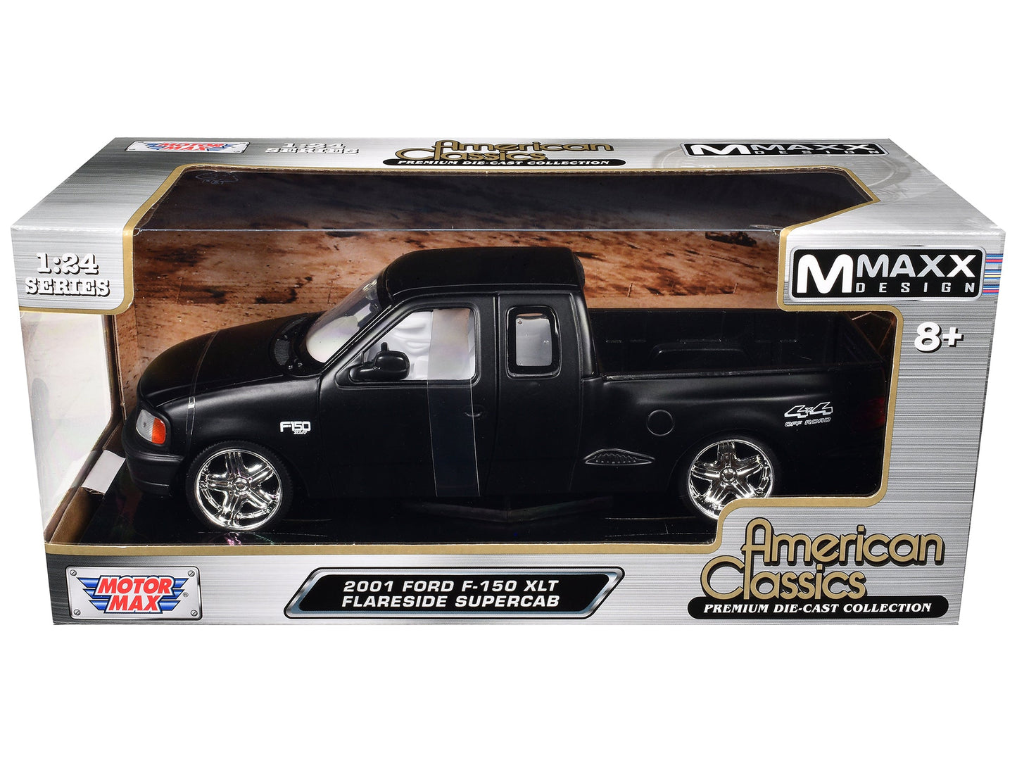 2001 Ford F-150 XLT Flareside Supercab Pickup Truck Matt Black with White Interior "Maxx Design" "American Classics" Series 1/24 Diecast Model Car