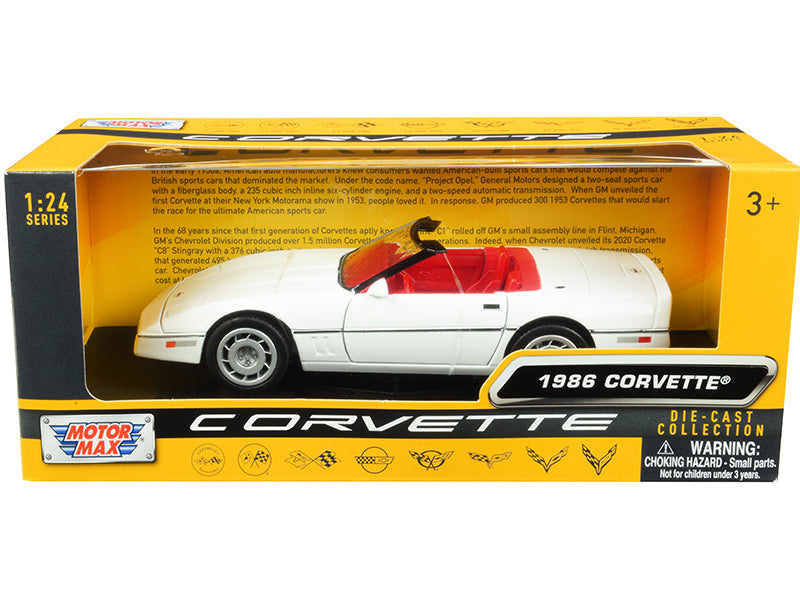 1986 Chevrolet Corvette C4 Convertible White with Red Interior "History of Corvette" Series 1/24 Diecast Model Car