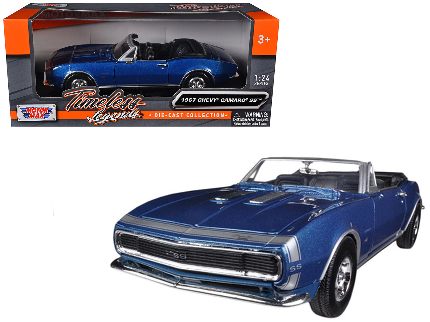 1967 Chevrolet Camaro SS Convertible Blue Metallic 1/24 Diecast Model Car