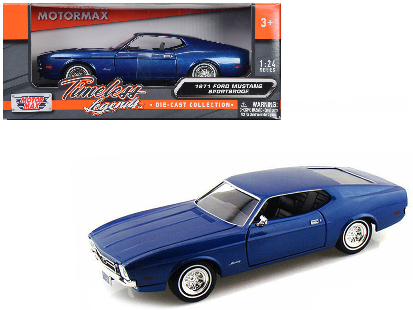 1971 Ford Mustang Sportsroof Blue 1/24 Diecast Model Car