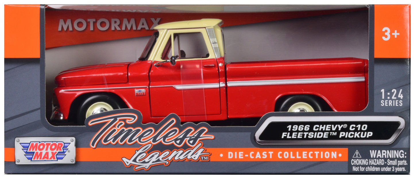 1966 Chevrolet C10 Fleetside Pickup Truck Red with Cream Top "American Classics" 1/24 Diecast Model Car