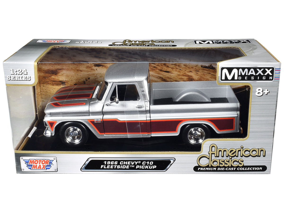 1966 Chevrolet C10 Fleetside Pickup Truck Silver Metallic with Brown Sides "American Classics" Series 1/24 Diecast Model Car