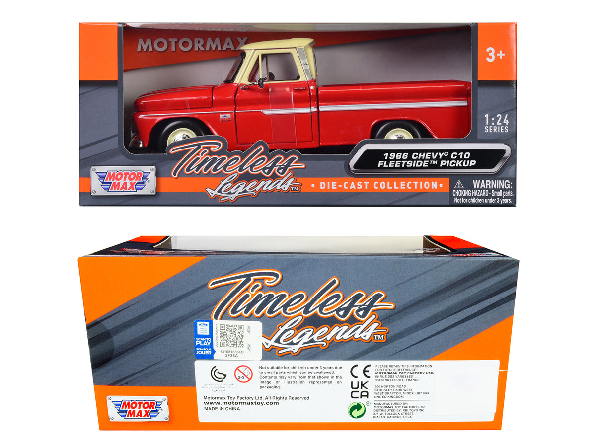 1966 Chevrolet C10 Fleetside Pickup Truck Red with Cream Top "American Classics" 1/24 Diecast Model Car