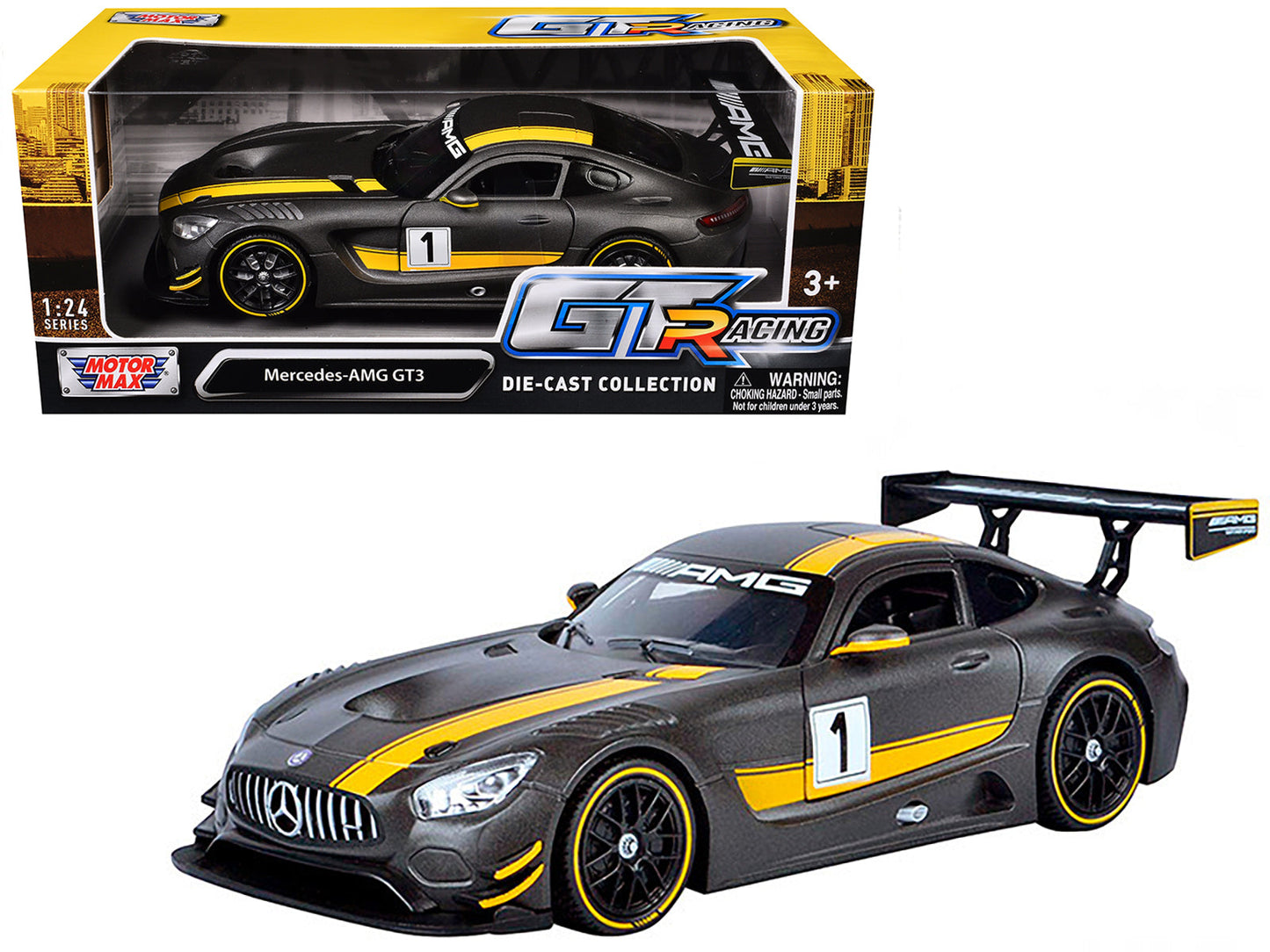 Mercedes AMG GT3 #1 Matt Gray with Yellow Stripes "GT Racing" 1/24 Diecast Model Car