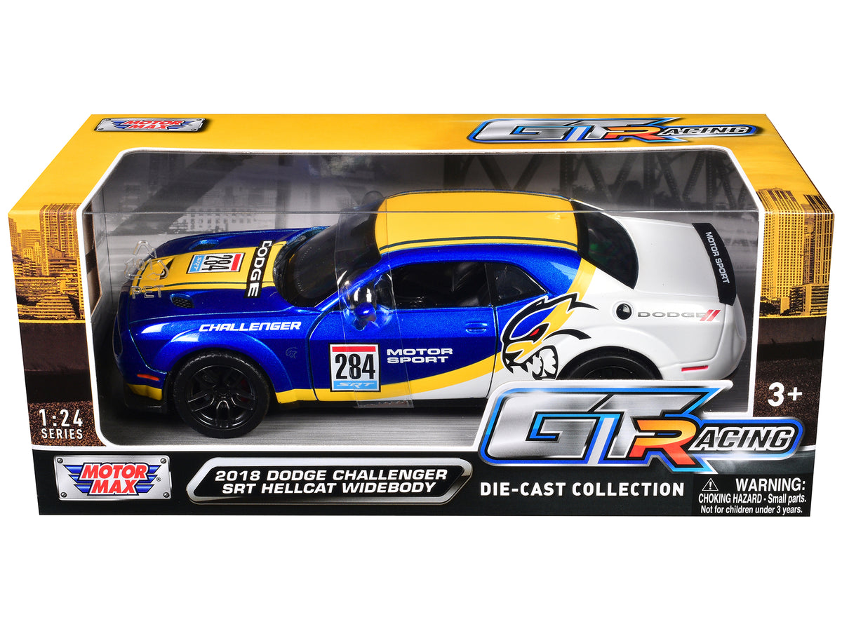 2018 Dodge Challenger SRT Hellcat Widebody #284 Blue Metallic and White with Yellow Graphics "GT Racing" Series 1/24 Diecast Model Car