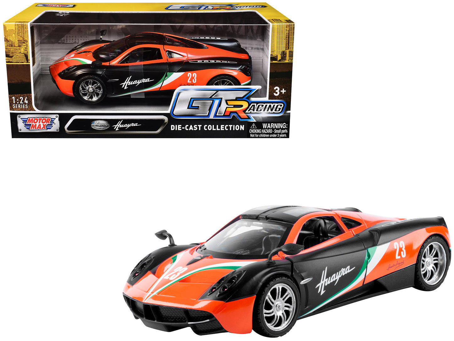 Pagani Huayra #23 Orange and Black with Stripes "GT Racing" Series 1/24 Diecast Model Car