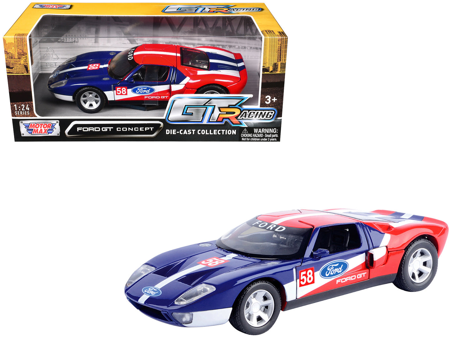 Ford GT Concept #58 Blue and Red with White Stripes "GT Racing" Series 1/24 Diecast Model Car