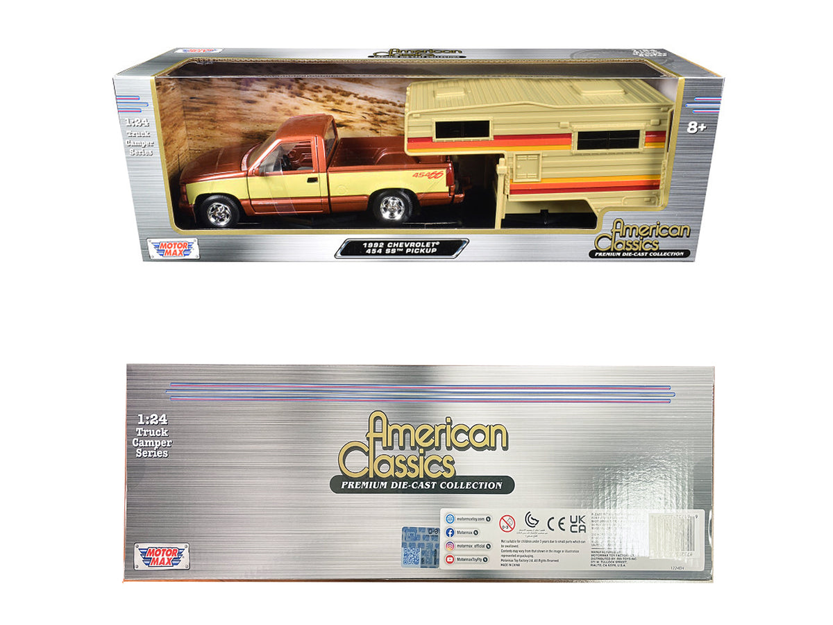 1992 Chevrolet 454 SS Pickup Truck Copper Metallic with Beige Sides with Camper Shell "American Classics" Series 1/24 Diecast Model Car