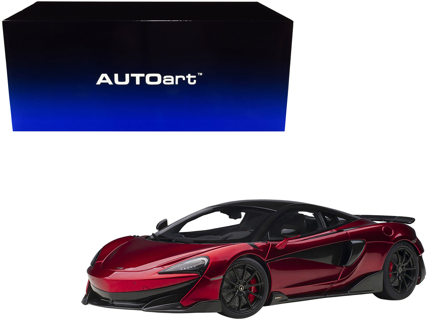 Mclaren 600LT Vermillion Red and Carbon 1/18 Model Car