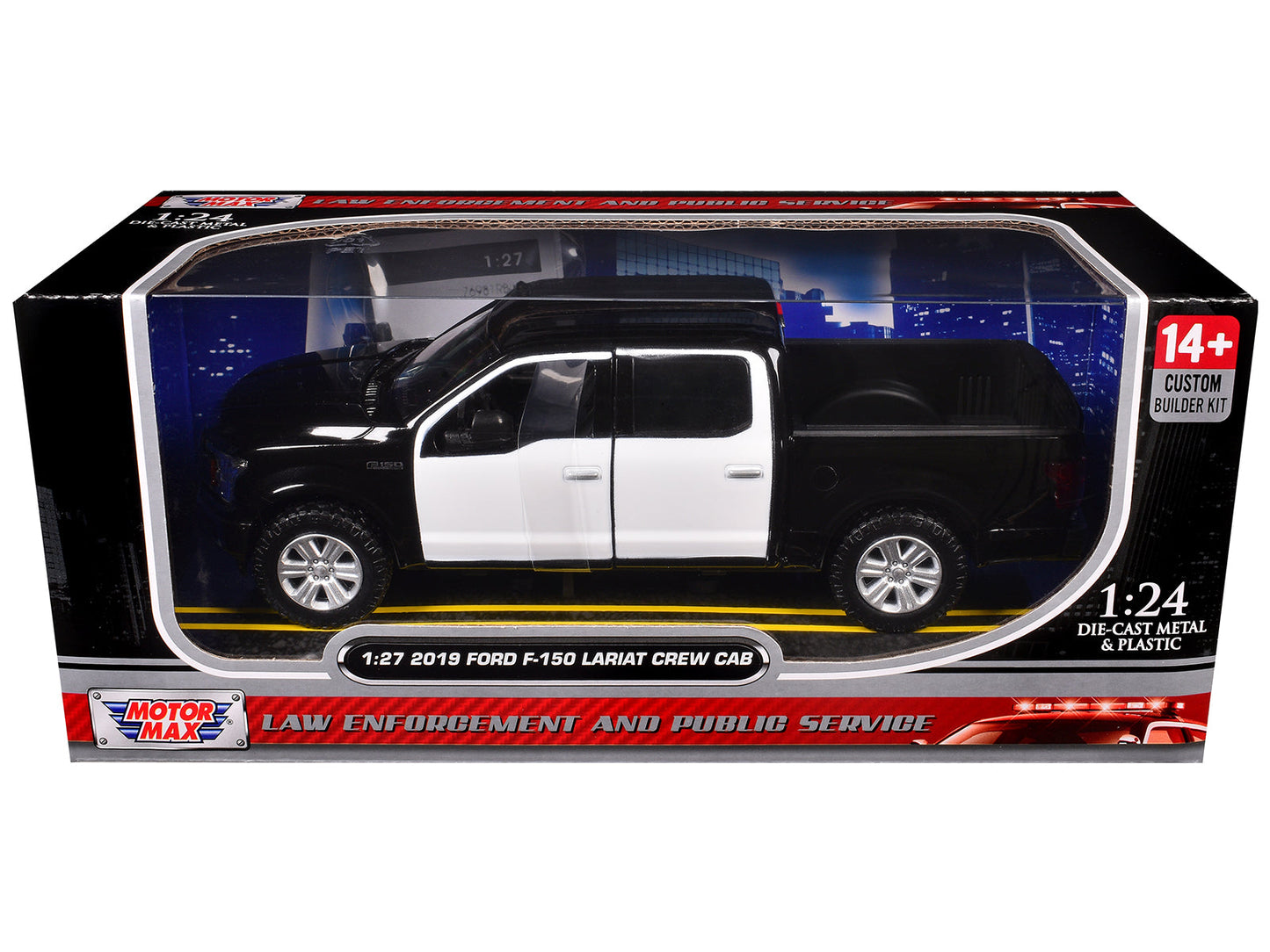 2019 Ford F-150 Lariat Crew Cab Pickup Truck Unmarked Plain Black and White "Custom Builder's Kit - Law Enforcement and Public Service" Series 1/27 Diecast Model Car