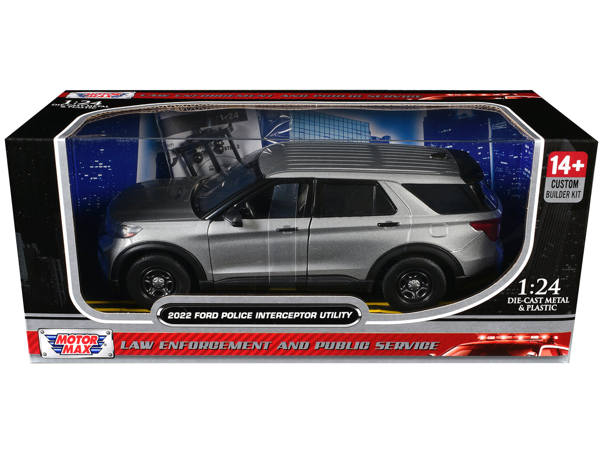 2022 Ford Police Interceptor Utility Unmarked Silver Metallic "Builder's Kit" "Law Enforcement and Public Service" Series 1/24 Diecast Model Car