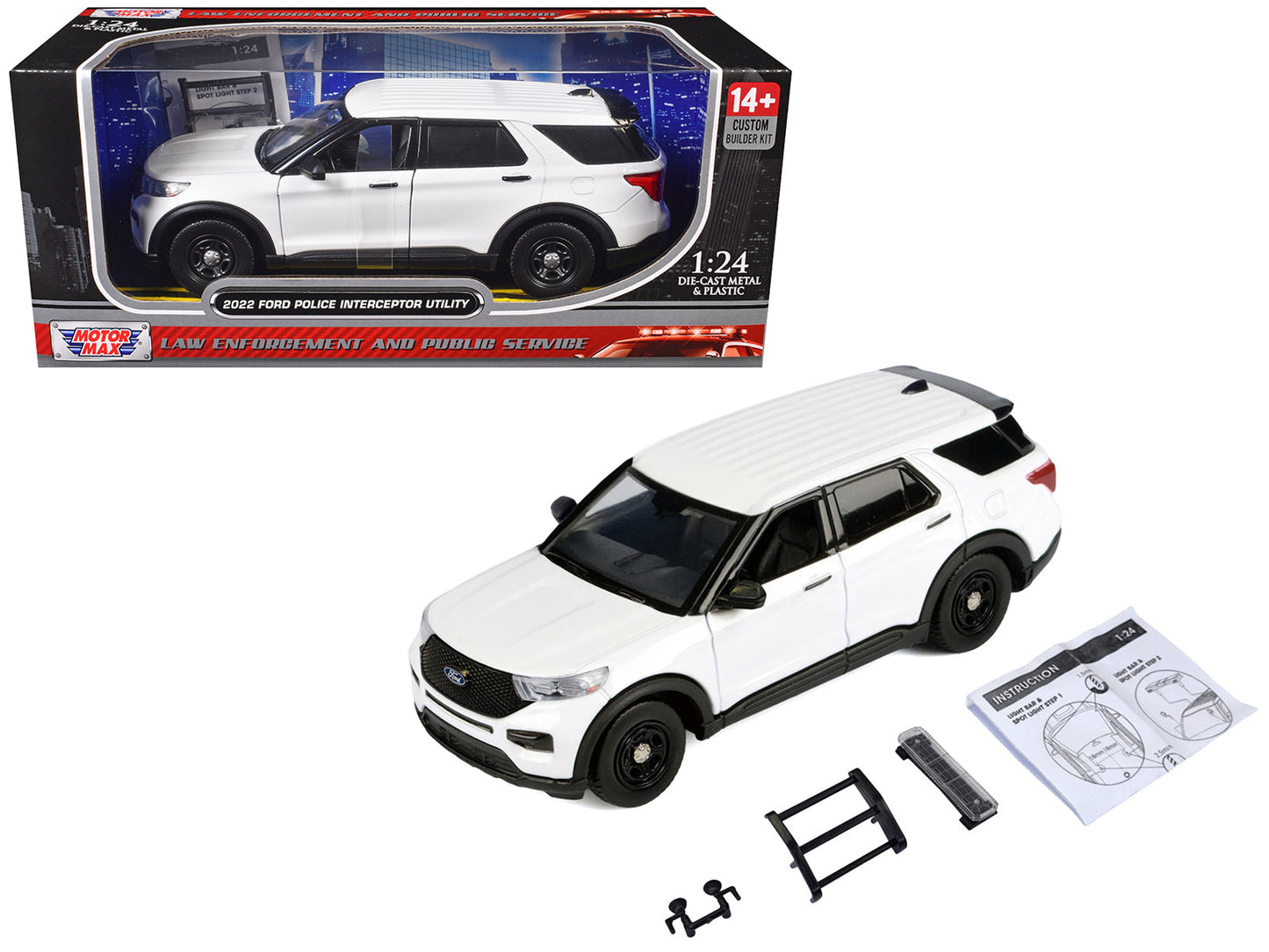 2022 Ford Police Interceptor Utility Unmarked White "Builder's Kit" "Law Enforcement and Public Service" Series 1/24 Diecast Model Car
