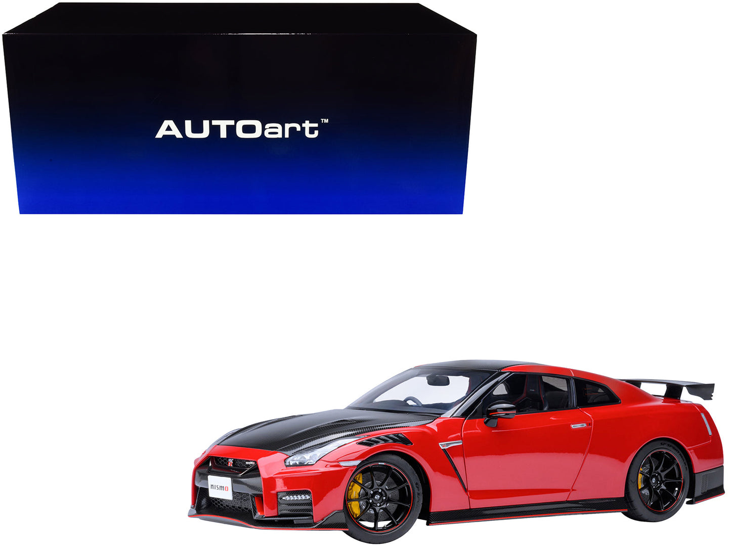 2022 Nissan GT-R (R35) Nismo Special Edition RHD (Right Hand Drive) Vibrant Red with Carbon Hood and Top 1/18 Model Car