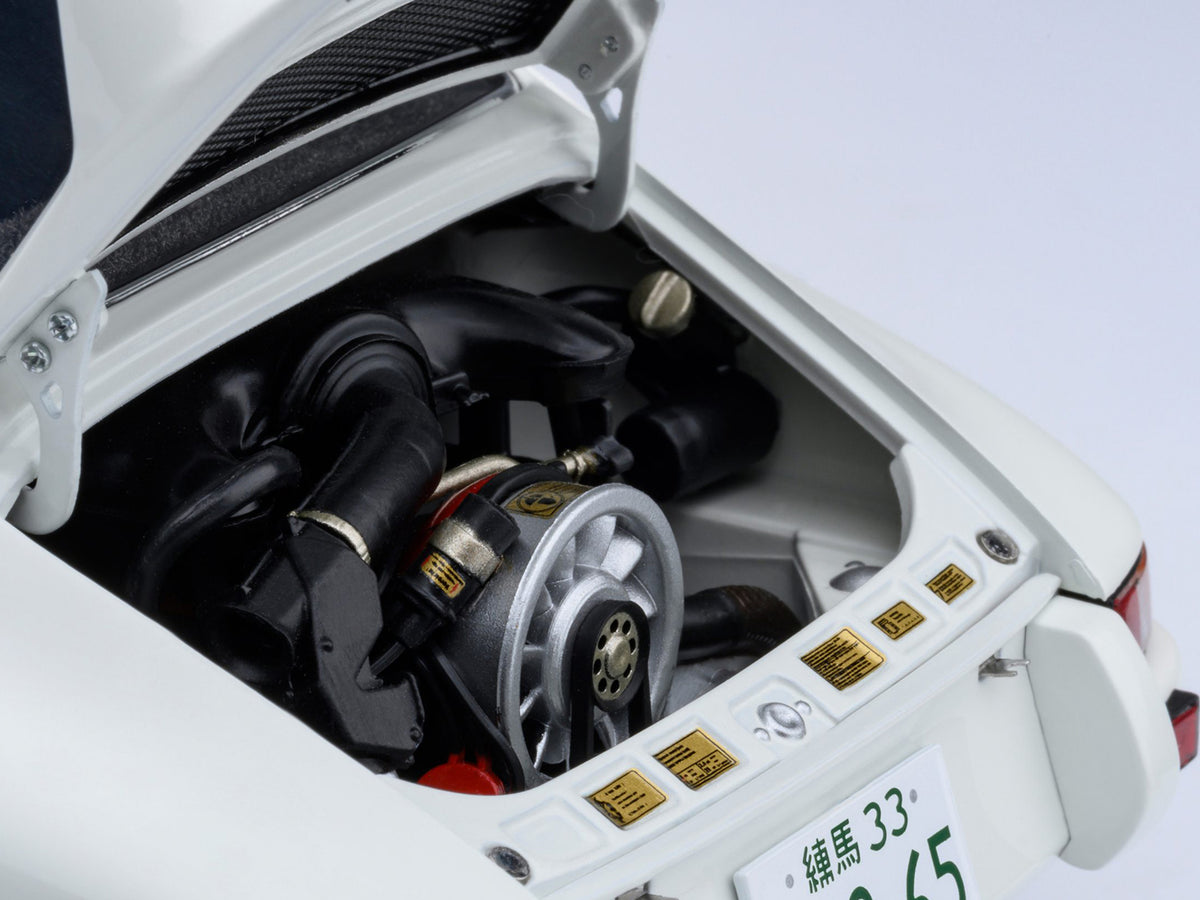 Porsche 911 Carrera 2.7 RS "The Circuit Wolf" White with Red Stripes and Wheels with Hood Graphics 1/18 Model Car