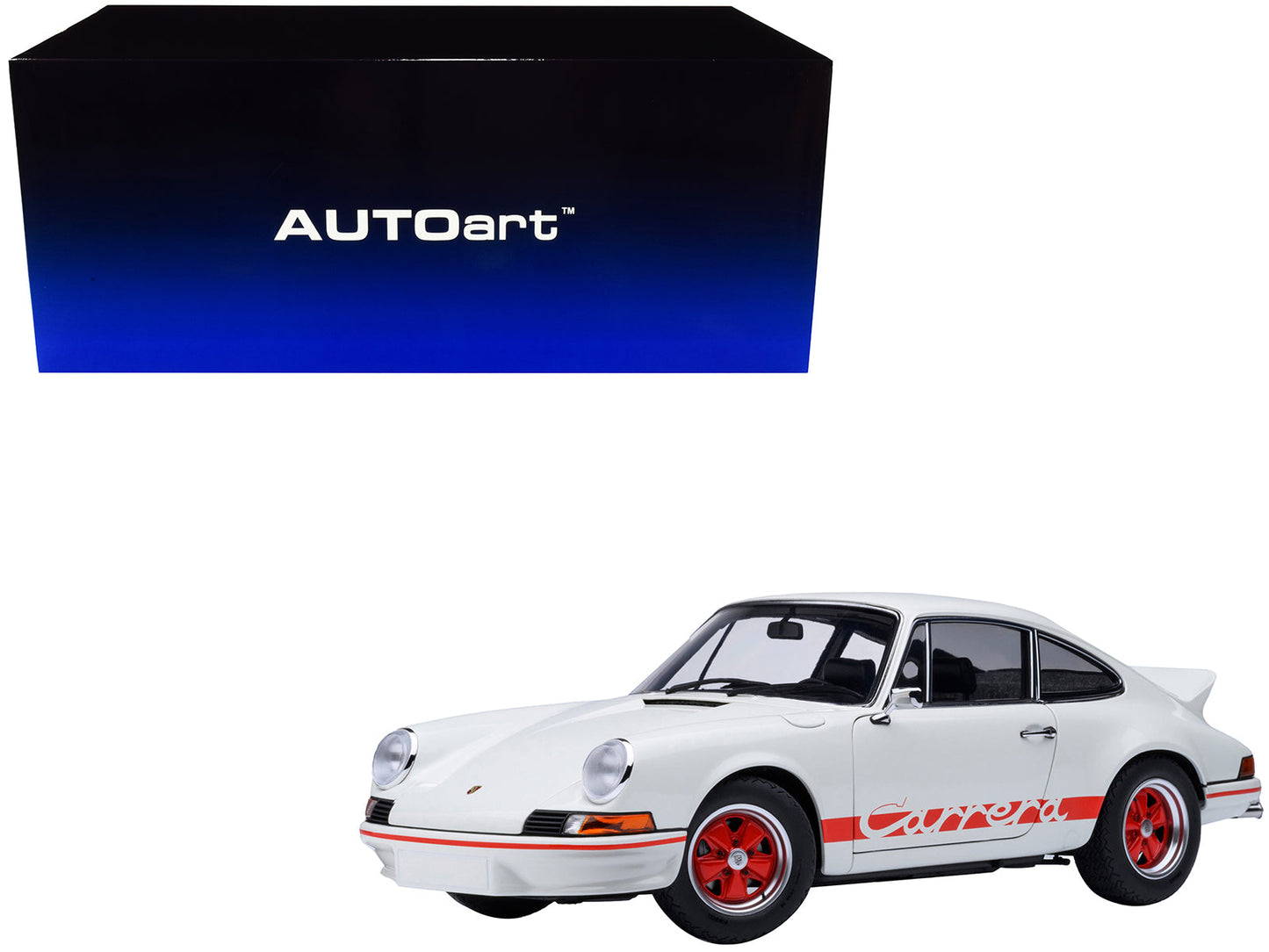 Porsche 911 Carrera 2.7 RS Grand Prix White with Red Stripes and Wheels 1/18 Model Car