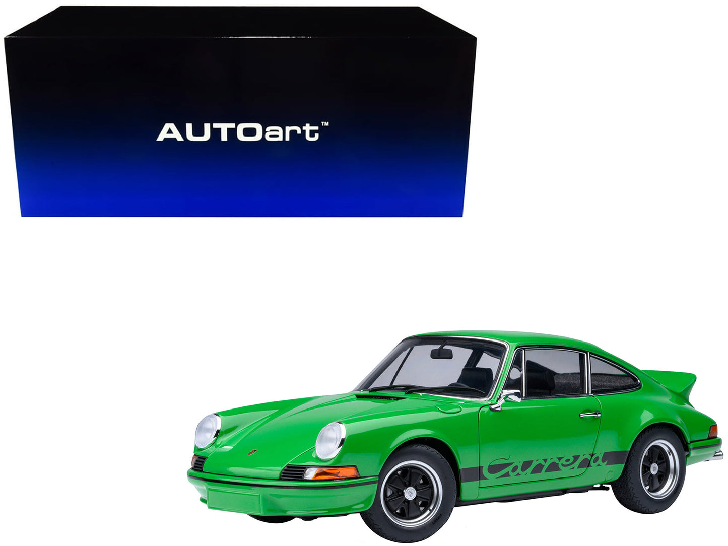 Porsche 911 Carrera 2.7 RS Viper Green with Black Stripes and Wheels 1/18 Model Car