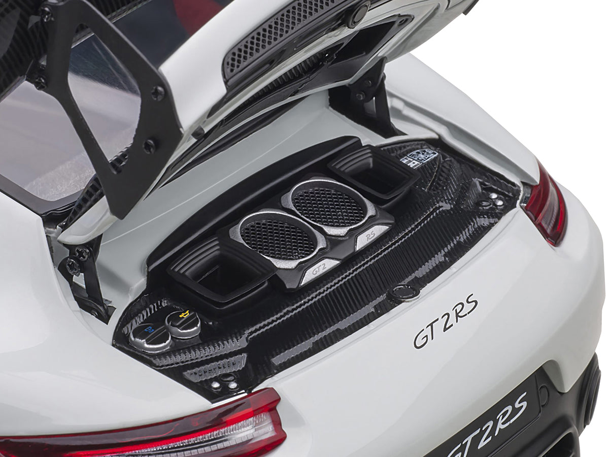 Porsche 911 (991.2) GT2 RS Weissach Package White with Carbon Stripes 1/18 Model Car