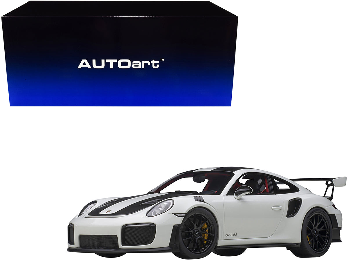 Porsche 911 (991.2) GT2 RS Weissach Package White with Carbon Stripes 1/18 Model Car