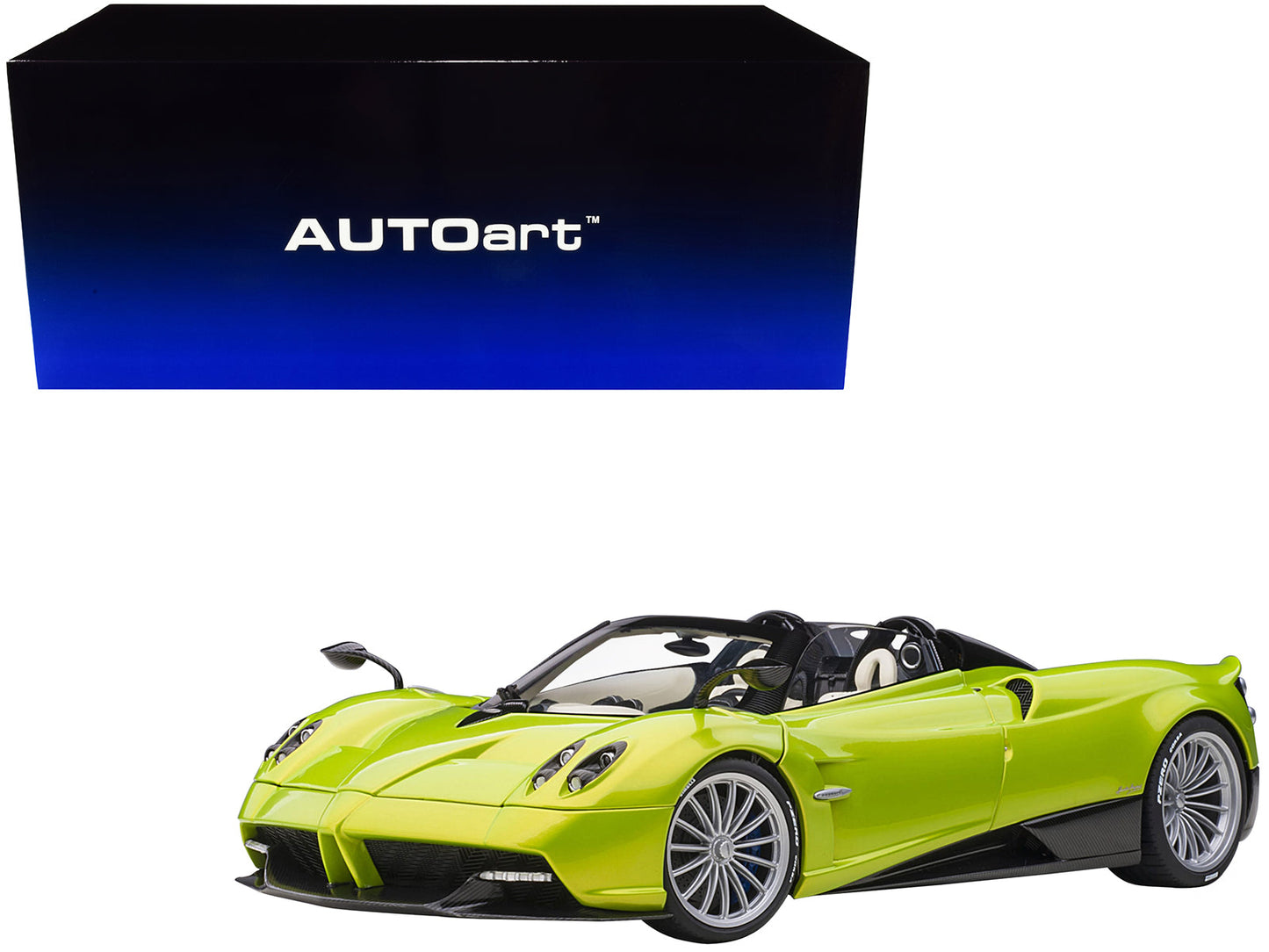 Pagani Huayra Roadster Verde Firenze Green Metallic and Carbon with Luggage Set 1/18 Model Car