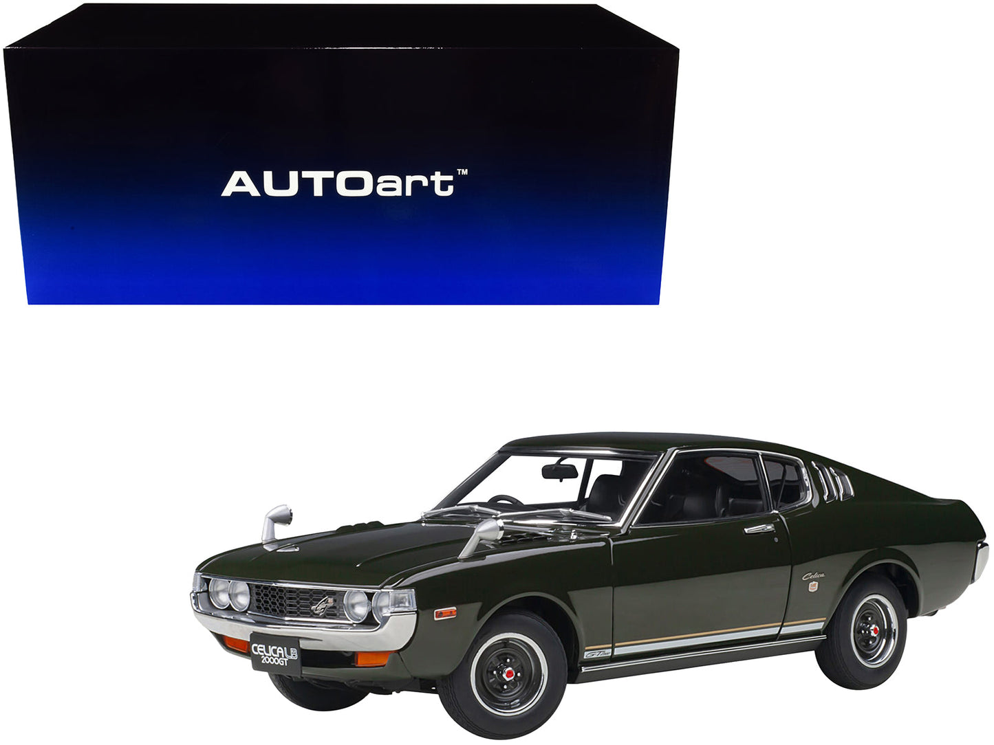 1973 Toyota Celica Liftback 2000GT (RA25) RHD (Right Hand Drive) Moss Green 1/18 Model Car