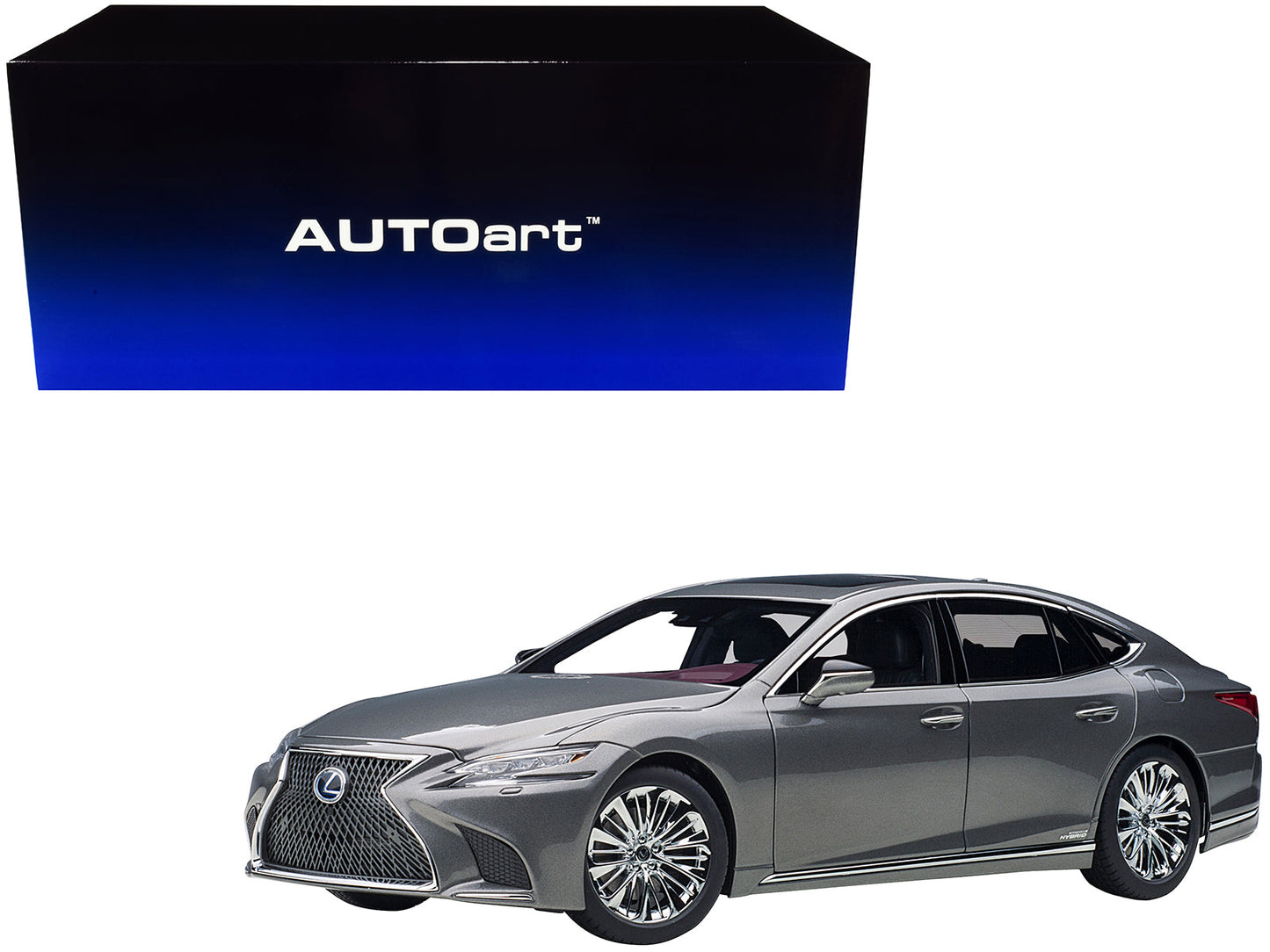 Lexus LS500h Manganese Luster Gray Metallic with Crimson and Black Interior 1/18 Model Car