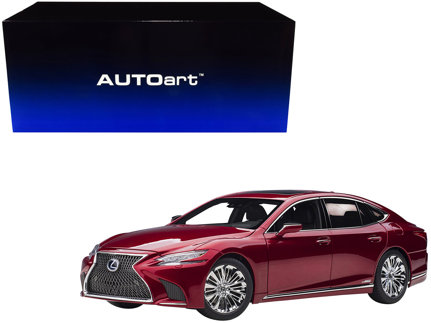 Lexus LS500h Morello Red Metallic with Chrome Wheels 1/18 Model Car