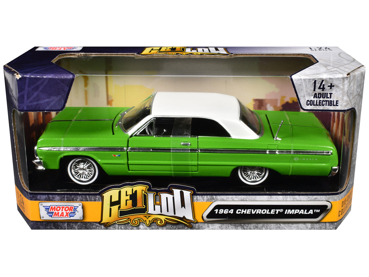 1964 Chevrolet Impala Lowrider Hard Top Green with White Top "Get Low" Series 1/24 Diecast Model Car