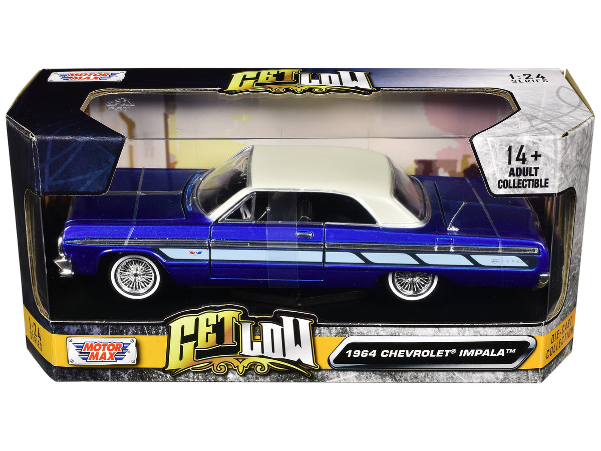 1964 Chevrolet Impala Lowrider Hard Top Candy Blue Metallic with Cream Top "Get Low" Series 1/24 Diecast Model Car