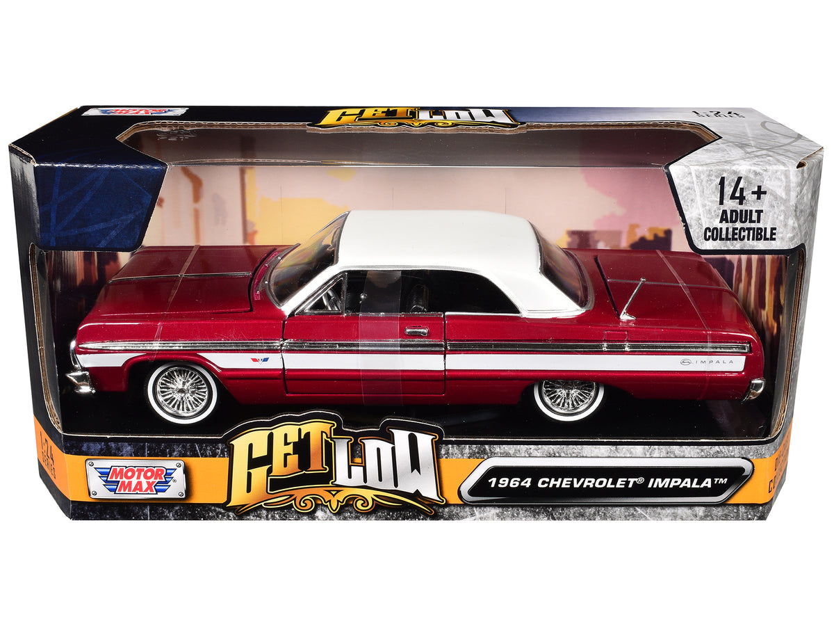1964 Chevrolet Impala Lowrider Hard Top Candy Red Metallic with White Top "Get Low" Series 1/24 Diecast Model Car