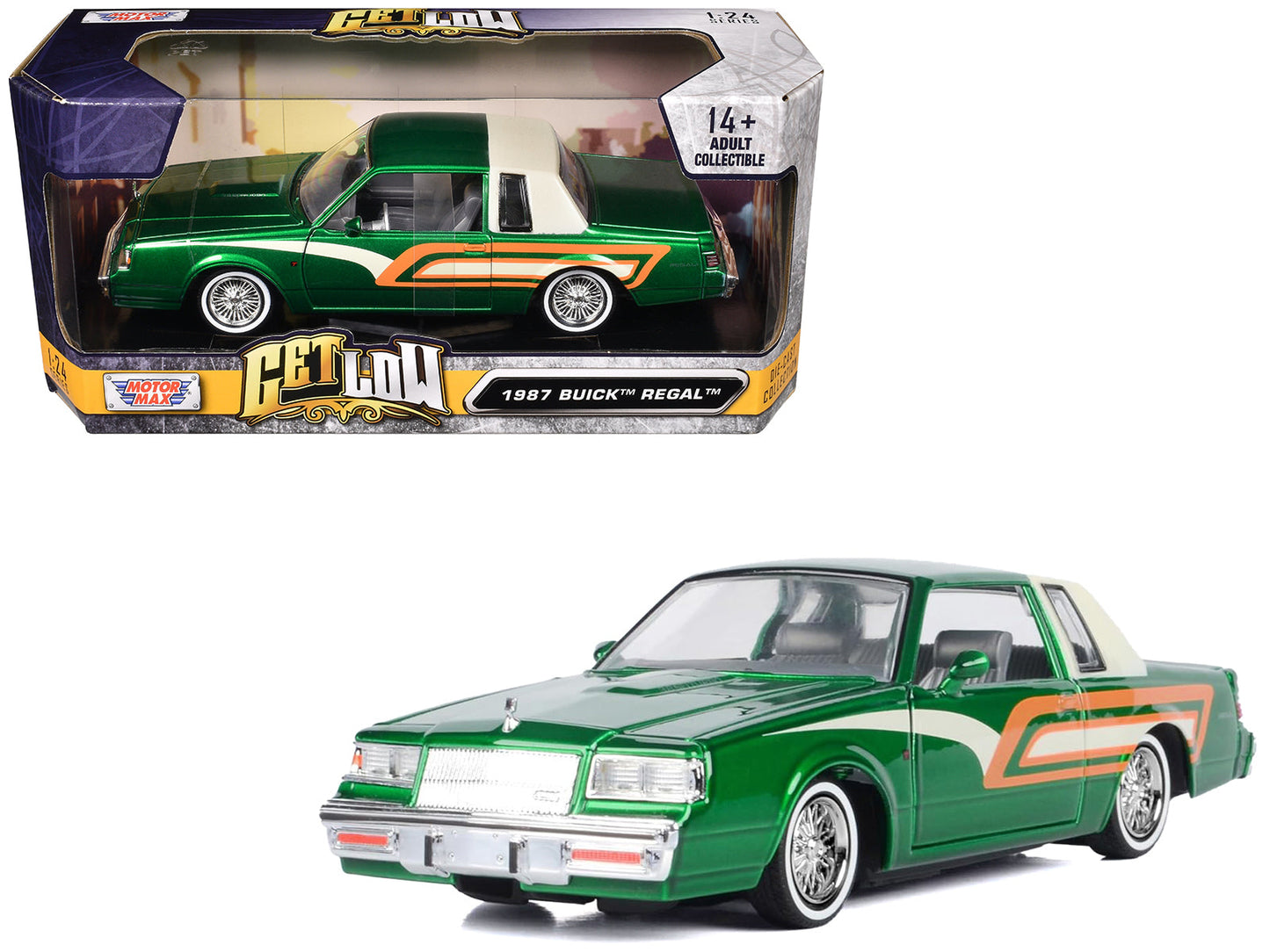 1987 Buick Regal 3.8 SFI Turbo Green Metallic and Cream with Graphics "Get Low" Series 1/24 Diecast Model Car