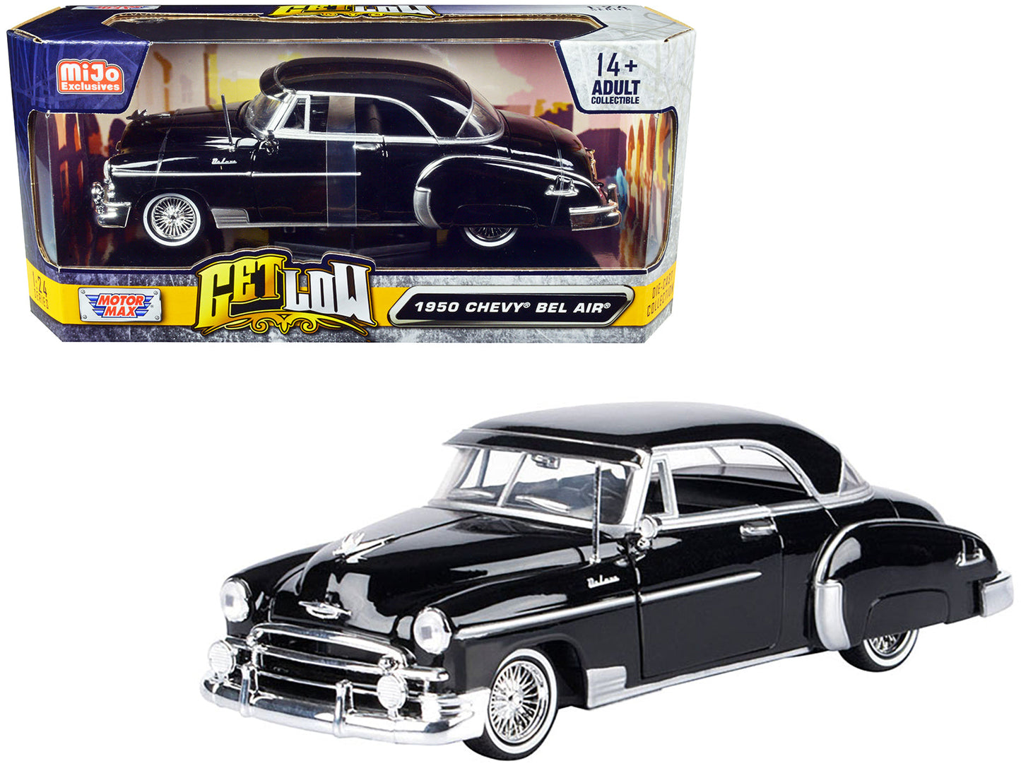 1950 Chevrolet Bel Air Lowrider Black "Get Low" Series 1/24 Diecast Model Car