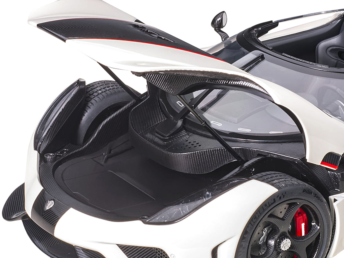 Koenigsegg Regera White with Black Carbon and Red Stripes 1/18 Model Car