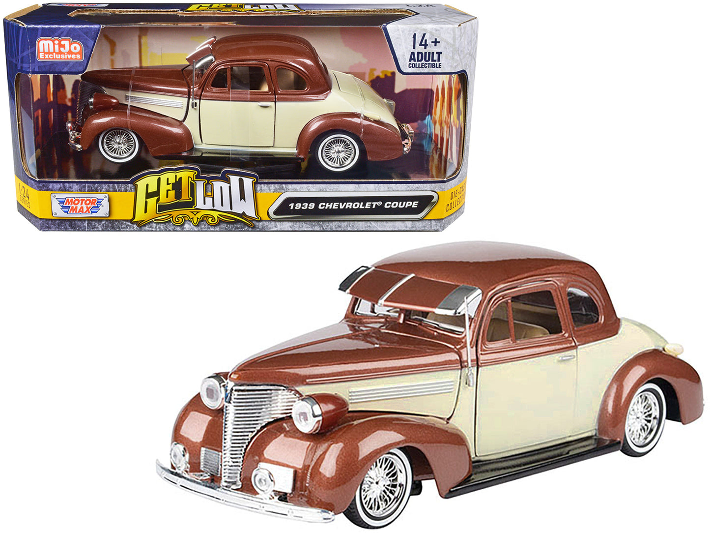 1939 Chevrolet Coupe Lowrider Beige and Brown Metallic "Get Low" Series 1/24 Diecast Model Car