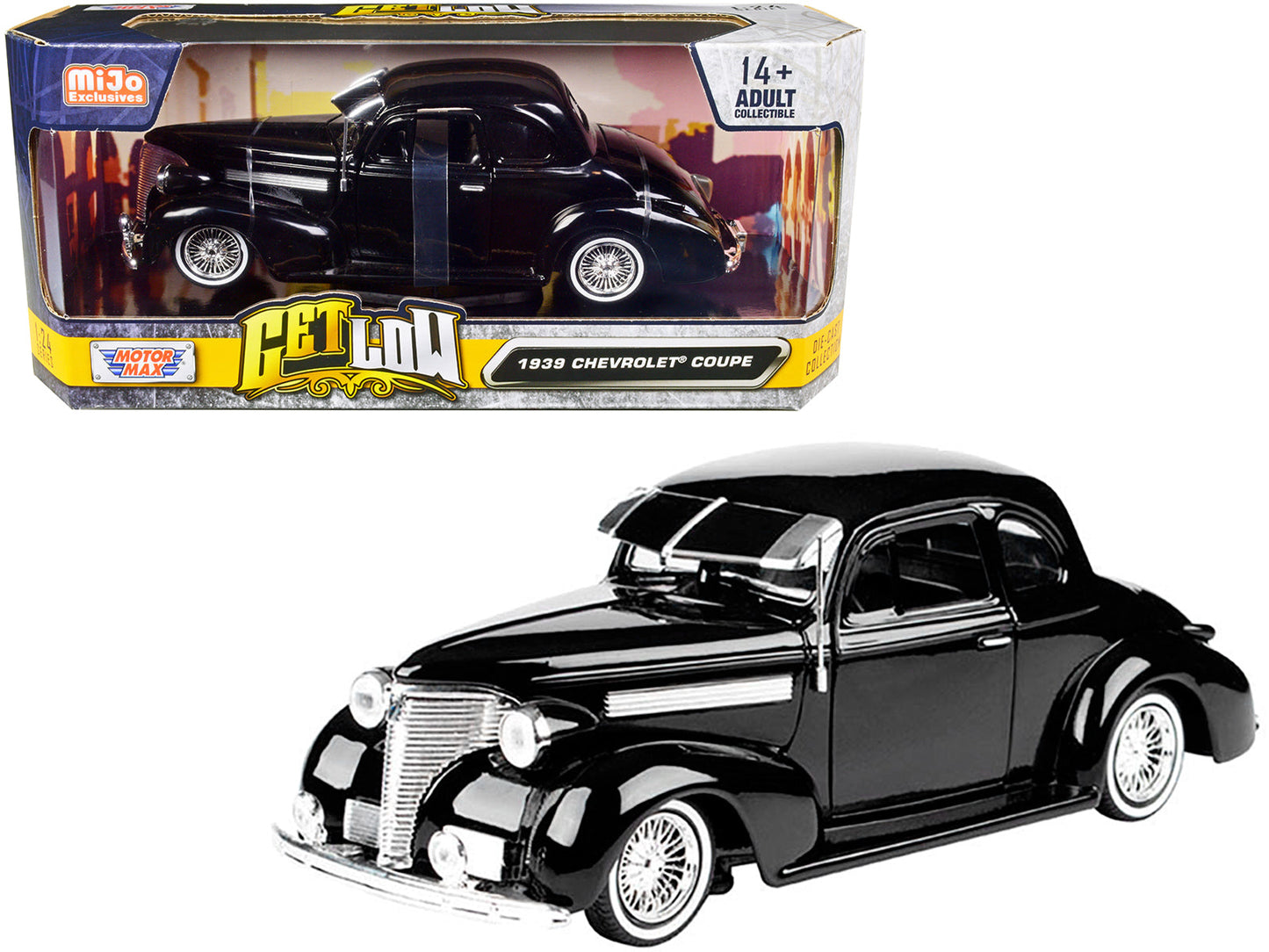 1939 Chevrolet Coupe Lowrider Black "Get Low" Series 1/24 Diecast Model Car