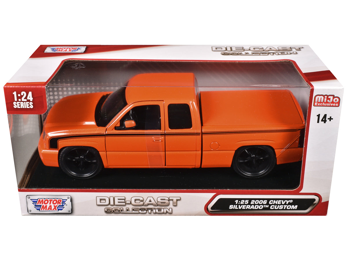 2006 Chevrolet Silverado Custom Pickup Truck Orange Metallic with Black Stripes "Die-Cast Collection" Series 1/25 Diecast Model Car