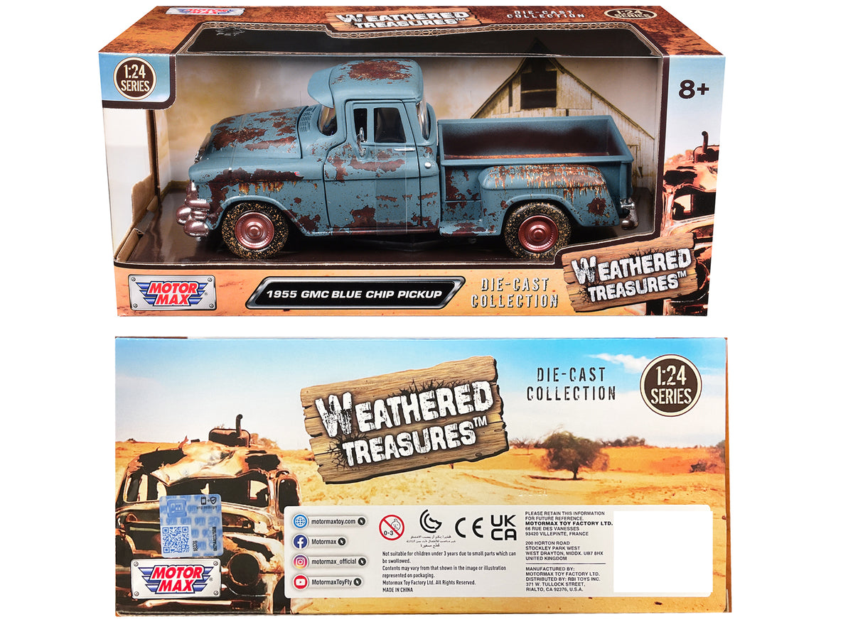 1955 GMC Blue Chip Pickup Truck Matt Blue (Rusted) "Weathered Treasures" Series 1/24 Diecast Model Car