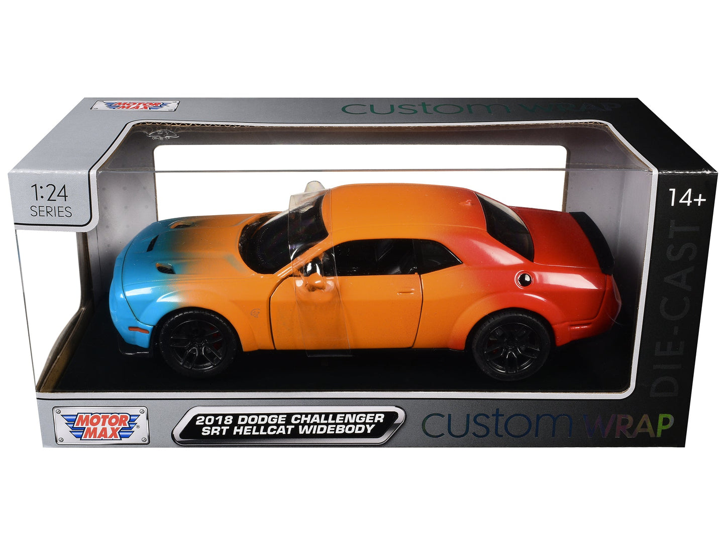 2018 Dodge Challenger SRT Hellcat Widebody Blue Orange and Red Gradient "Custom Wrap" Series 1/24 Diecast Model Car