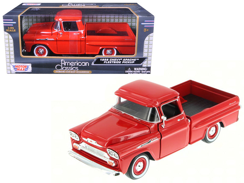 1958 Chevrolet Apache Fleetside Pickup Truck Red 1/24 Diecast Model Car