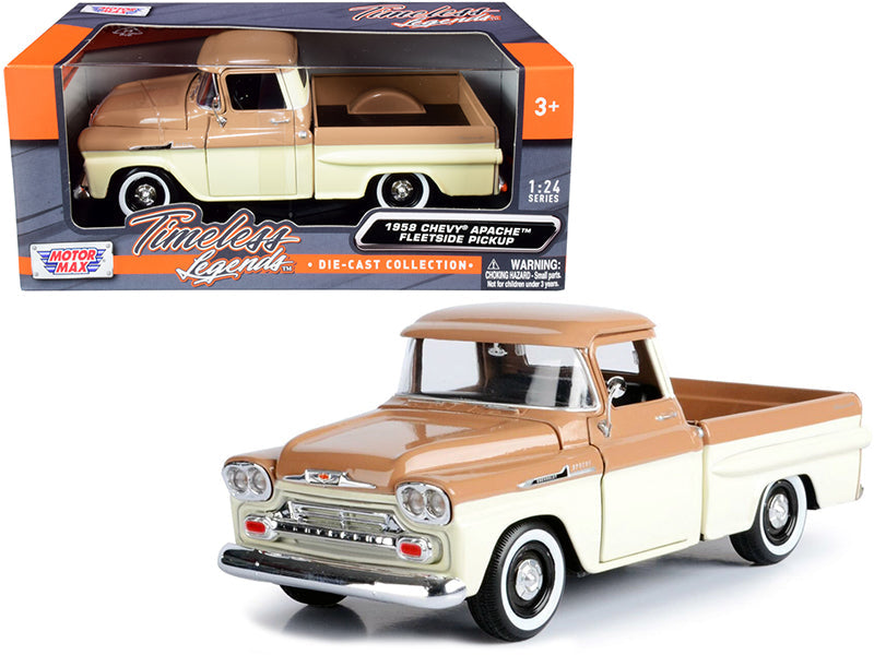 1958 Chevrolet Apache Fleetside Pickup Truck Brown and Beige 1/24 Diecast Model Car