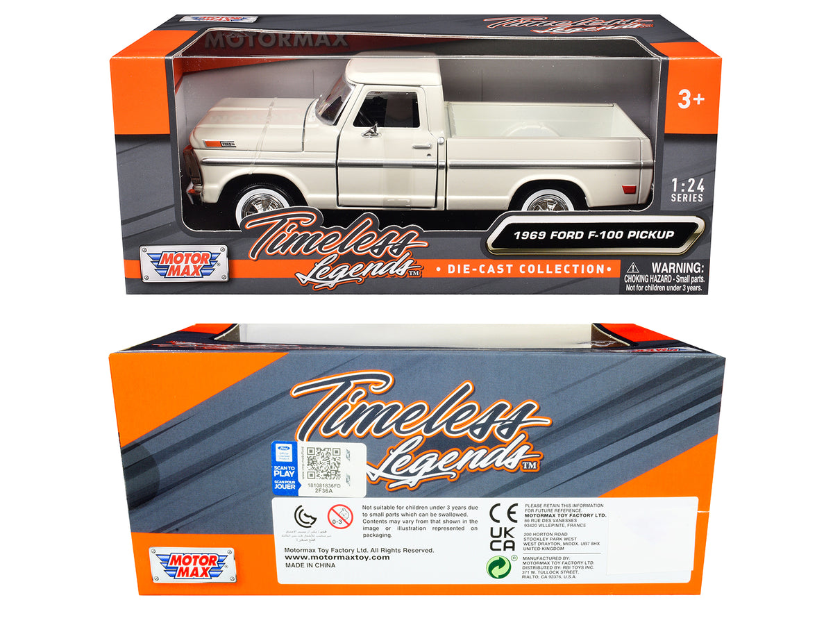 1969 Ford F-100 Pickup Truck Cream "Timeless Legends" Series 1/24 Diecast Model Car